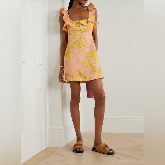 NWOT ZIMMERMANN Golden bow open-back ruffled floral linen mini dress - Picture 3 of 4